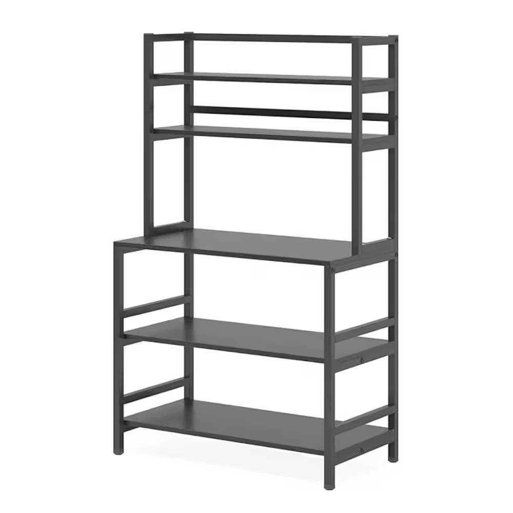 Black Metal Wood Freestanding Kitchen Shelf Bakers Rack Microwave Stand - Thumbnail 3